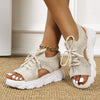 Large size sports sandals for women with thick soles, fly woven soft soles, casual flat bottomed hollowed out European and American beach sandals