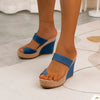 Large size high heeled slippers for women with sloping heels, thick soles, toe covers, and one line sandals for women