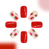 Press on Nails Medium Square RIICFDD Flower Fake Nails with Cute Strawberry and Floral Designs Nude Pink Full Cover False Nails Glue on Nails Summer French Nails