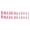 French Tip Press on Nails Square Short Fake Nails Pink flowers False Nails with floral Designs Glossy Acrylic Bling Glitter Nails Spring Summer Floral Glue on Nails