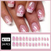 French Tip Press on Nails Square Short Fake Nails Pink flowers False Nails with floral Designs Glossy Acrylic Bling Glitter Nails Spring Summer Floral Glue on Nails