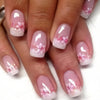 French Tip Press on Nails Square Short Fake Nails Pink flowers False Nails with floral Designs Glossy Acrylic Bling Glitter Nails Spring Summer Floral Glue on Nails