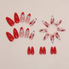 French Tip Press on Nails Medium Acrylic Nails with Flowers Design Almond Red cute animals Fake Nails Nude Nails for Women
