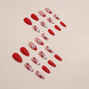 French Tip Press on Nails Medium Acrylic Nails with Flowers Design Almond Red cute animals Fake Nails Nude Nails for Women