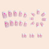 French Tip Press on Nails Square Short Fake Nails Pink flowers False Nails with floral Designs Glossy Acrylic Bling Glitter Nails Spring Summer Floral Glue on Nails
