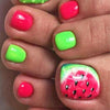 Toenail Press on Summer Watermelon Fake Toe Nails Press ons False Nail Tips Beach Short Pedicure Kit for Women and Girls