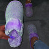 Women Soft Plush Rhinestone Faux Fur Slippers