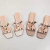 Womens Studded Flat Sandals Casual Summer Beach Sandals Open Toes Rivets Strappy Slip on Slides Sandal