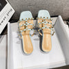 Womens Studded Flat Sandals Open Square Toe Rivets Strappy Slip on Slides Sandal