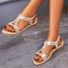 Vanccy Sandals Hollow Triangle Rhinestone Sandals Soft Bottom Wedge Flat