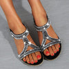 Vanccy Sandals Hollow Triangle Rhinestone Sandals Soft Bottom Wedge Flat