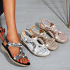 Vanccy Sandals Hollow Triangle Rhinestone Sandals Soft Bottom Wedge Flat