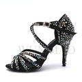 Women Party Dance Shoes  Satin Shining rhinestones Soft Bottom Latin Dance Shoes Woman Salsa Dance Shoes heel5CM-10CM