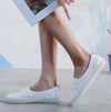 Sequins Star Design Casual Lace-Up Distressed White Sneakers
