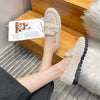 Furry Outer Wearing Flats Loafers Pearl Decor BacklessWild Fluffy Flat Mules Warm