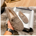 Furry Outer Wearing Flats Loafers Belt Buckle Decor Backless  Wild Fluffy Flat Mules Warm