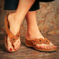 Vanccy Women Summer New PU Sewing Thong Sandals