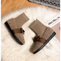 Furry Outer Wearing Flats Loafers Belt Buckle Decor Backless  Wild Fluffy Flat Mules Warm Knit Boot