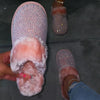 Women Soft Plush Rhinestone Faux Fur Slippers