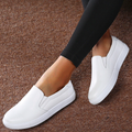 Genuine Leather White Shoes Flats Platforn Sneakers Slip On Soft Vulcanized Shoes