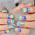 Colorful Rainbow Fingernails Uv Gel Manicure Press On Nials Uv Gel Dingernai Multi Color Salons At Home Full Cover With Tabs