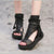 Cilool New Summer Black Women Leather Sandals