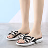 Women's Memory Foam Open Toe Slide Slippers with Cute Bowknot, Ladies' Slip on House Shoes Spa Slippers with Indoor Outdoor Anti-Skid Rubber Sole