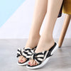 Women's Memory Foam Open Toe Slide Slippers with Cute Bowknot, Ladies' Slip on House Shoes Spa Slippers with Indoor Outdoor Anti-Skid Rubber Sole