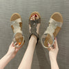 Rhinestone Wedge Sandals low heel wedding shoes black retro bling diamonds mother of the bride shoes