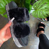 Luxury Designer Women Fur Rhinestone Slippers Platform Wedges Heel Solid Fluffy Furry Slides Outside Sexy Shoes Ladies