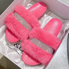 Luxury Designer Women Fur Rhinestone Slippers Platform Wedges Heel Solid Fluffy Furry Slides Outside Sexy Shoes Ladies