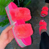 Luxury Designer Women Fur Rhinestone Slippers Platform Wedges Heel Solid Fluffy Furry Slides Outside Sexy Shoes Ladies