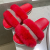 Luxury Designer Women Fur Rhinestone Slippers Platform Wedges Heel Solid Fluffy Furry Slides Outside Sexy Shoes Ladies