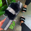 Luxury Designer Women Fur Rhinestone Slippers Platform Wedges Heel Solid Fluffy Furry Slides Outside Sexy Shoes Ladies
