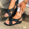 Vanccy New Ladies Sewing Wedges Female Casual Pu Leather Sandal