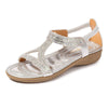 Vanccy Sandals Hollow Triangle Rhinestone Sandals Soft Bottom Wedge Flat