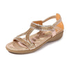 Vanccy Sandals Hollow Triangle Rhinestone Sandals Soft Bottom Wedge Flat
