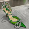Glitter Rhinestones Women Pumps Crystal bowknot Satin Summer Lady Shoes Genuine leather High heels Party Prom Shoes