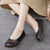 Three Flower Retro Black Flats For Women Genuine Leather Flat Shoes