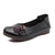 Three Flower Retro Black Flats For Women Genuine Leather Flat Shoes