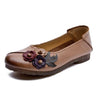 Three Flower Retro Black Flats For Women Genuine Leather Flat Shoes