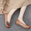 Three Flower Retro Black Flats For Women Genuine Leather Flat Shoes