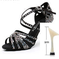 Women Party Dance Shoes  Satin Shining rhinestones Soft Bottom Latin Dance Shoes Woman Salsa Dance Shoes heel5CM-10CM