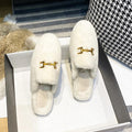 Fluffy women's fashion designer flat slippers for outdoor wear warm Oversized Mueller shoes Fluffy Flat Mules Warm
