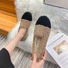 Furry Outer Wearing Flats Loafers Contrasting color design BacklessWild Fluffy Flat Mules Warm