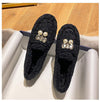 Furry Outer Wearing Flats Loafers Belt Bright diamond Bowknot BacklessWild Fluffy Flat Mules Warm