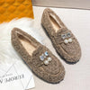 Furry Outer Wearing Flats Loafers Belt Bright diamond Bowknot BacklessWild Fluffy Flat Mules Warm